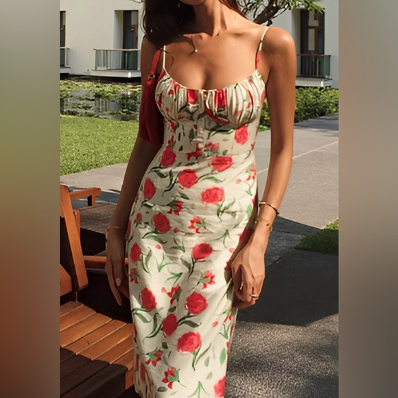 Commense Dresses & Skirts - Commense Cream, Rose and Green Floral Dress XS NWT